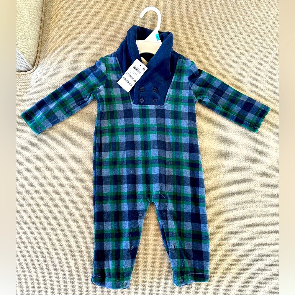 NWT! Baby Boy Girl First Impressions Velour Plaid Shawl Collar Preppy Onesie